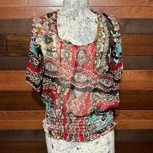 Rue21 Scoop Neck Short Sleeve Sheer Multi Colored Blouse